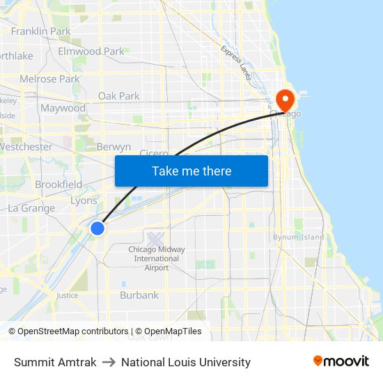 Summit Amtrak to National Louis University map