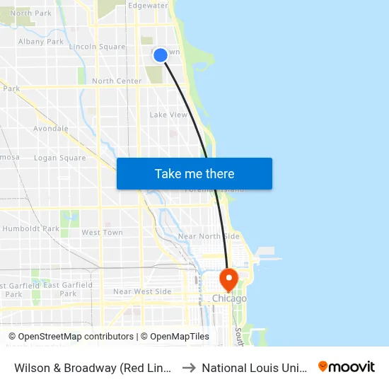 Wilson & Broadway (Red Line) (East) to National Louis University map