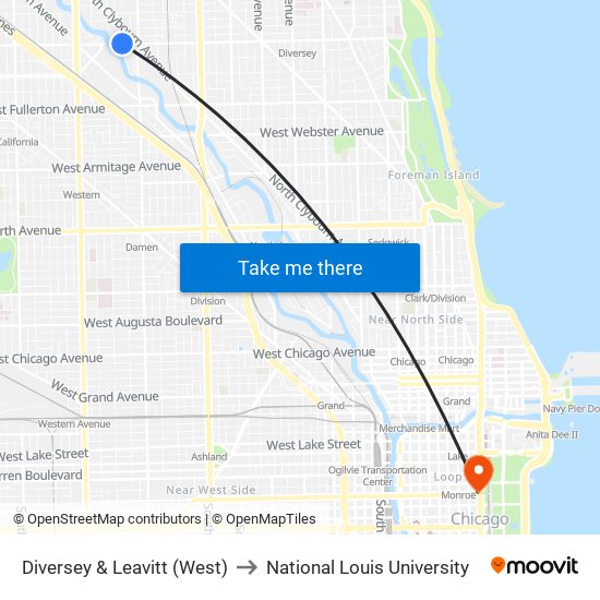 Diversey & Leavitt (West) to National Louis University map