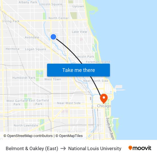 Belmont & Oakley (East) to National Louis University map