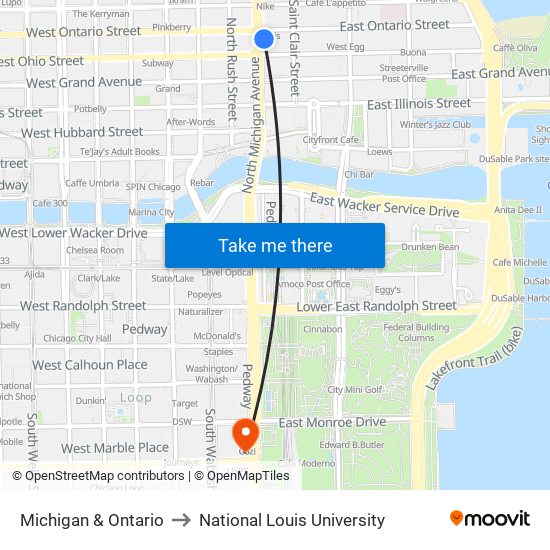 Michigan & Ontario to National Louis University map