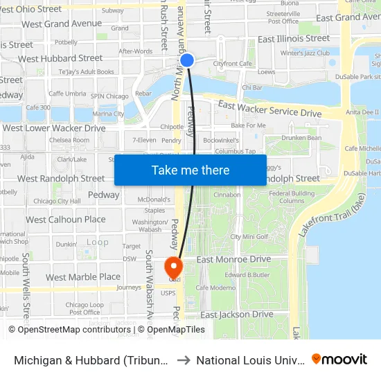 Michigan & Hubbard (Tribune Bldg.) to National Louis University map