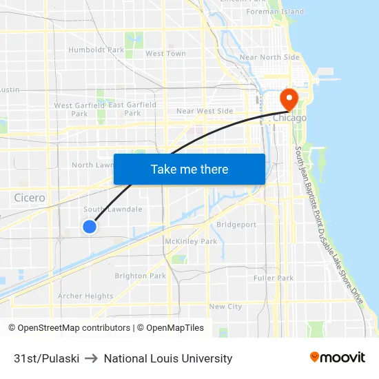 31st/Pulaski to National Louis University map