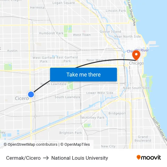 Cermak/Cicero to National Louis University map