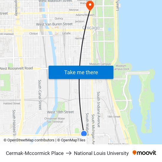 Cermak-Mccormick Place to National Louis University map