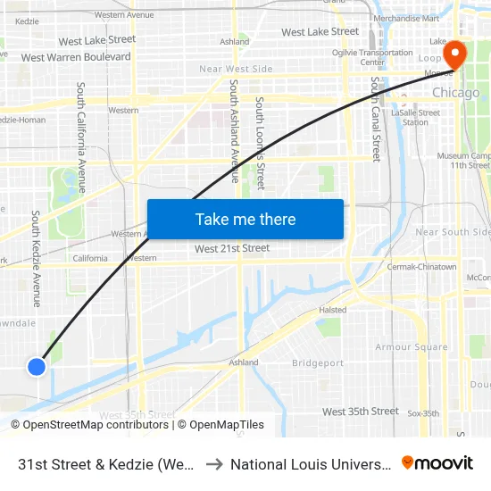 31st Street & Kedzie (West) to National Louis University map