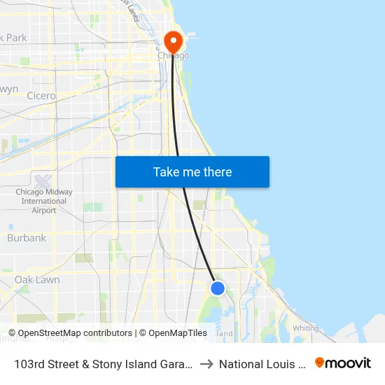 103rd Street & Stony Island Garage Terminal (Nw) to National Louis University map