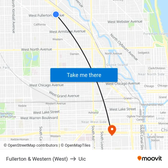 Fullerton & Western (West) to Uic map
