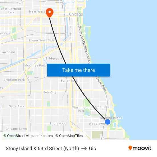 Stony Island & 63rd Street (North) to Uic map