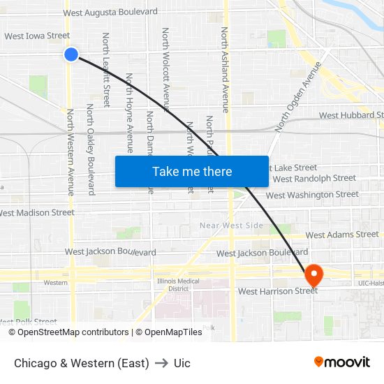 Chicago & Western (East) to Uic map