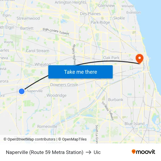 Naperville (Route 59 Metra Station) to Uic map
