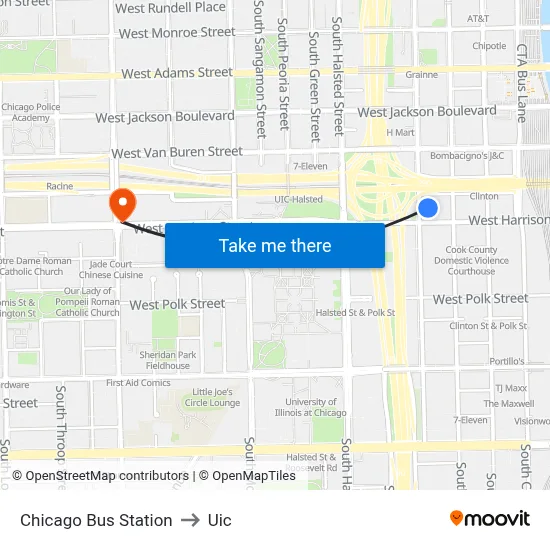 Chicago Bus Station to Uic map