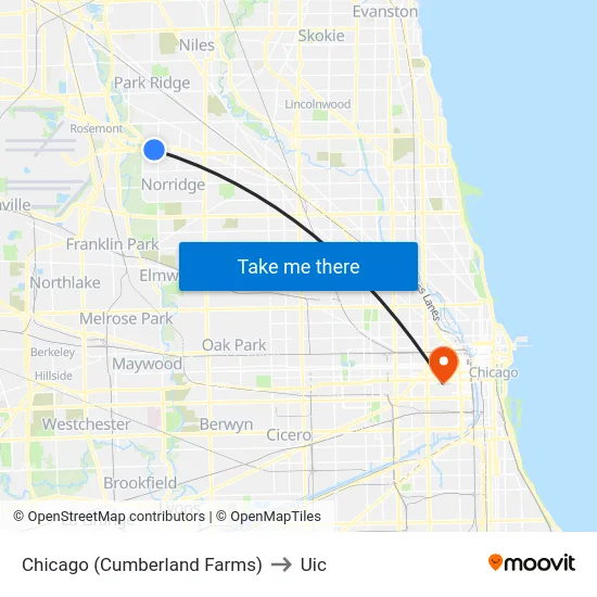 Chicago (Cumberland Farms) to Uic map
