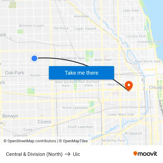 Central & Division (North) to Uic map