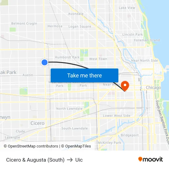 Cicero & Augusta (South) to Uic map