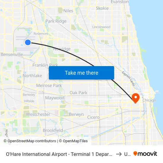O'Hare International Airport - Terminal 1 Departures to Uic map