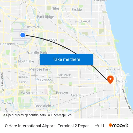 O'Hare International Airport - Terminal 2 Departures to Uic map