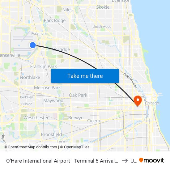 O'Hare International Airport - Terminal 5 Arrivals/Departures to Uic map