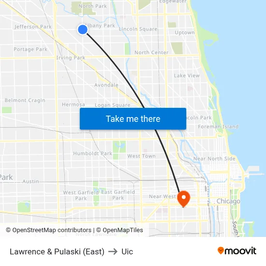 Lawrence & Pulaski (East) to Uic map