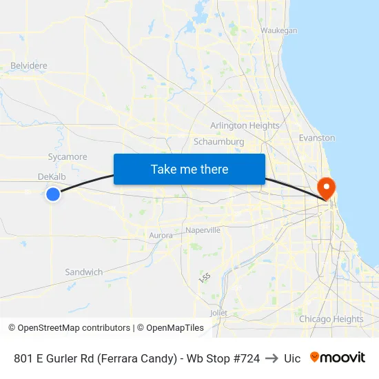 801 E Gurler Rd (Ferrara Candy) - Wb Stop #724 to Uic map