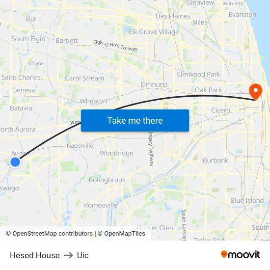 Hesed House to Uic map