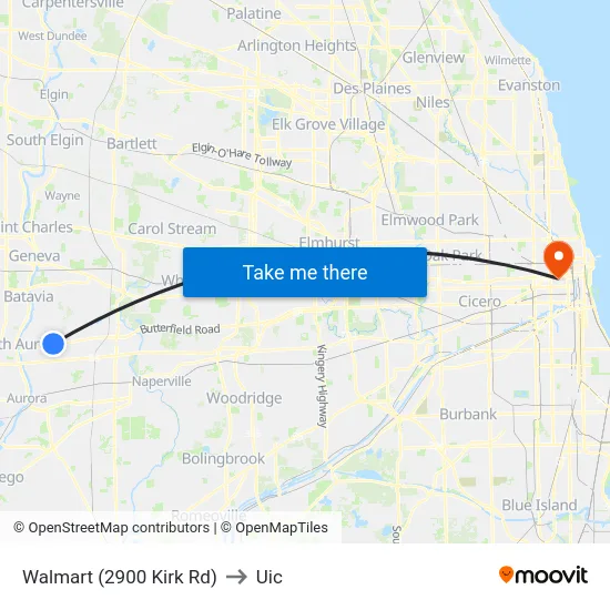Walmart (2900 Kirk Rd) to Uic map