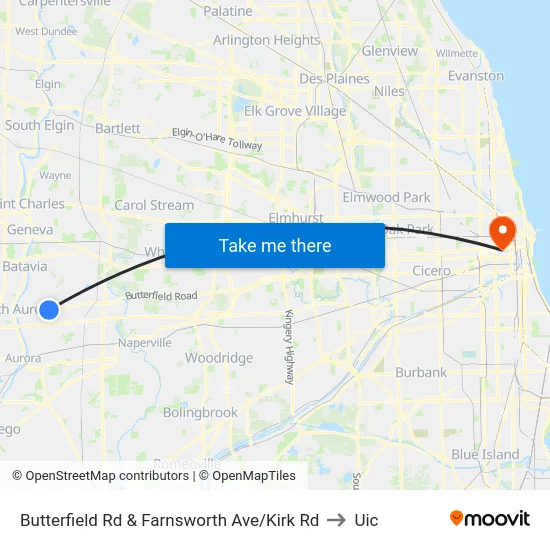 Butterfield Rd & Farnsworth Ave/Kirk Rd to Uic map