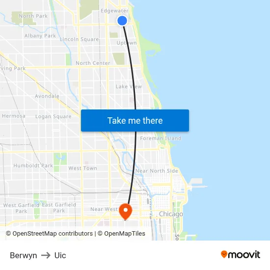 Berwyn to Uic map