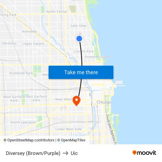 Diversey (Brown/Purple) to Uic map