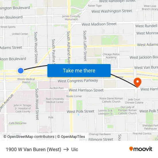 1900 W Van Buren (West) to Uic map