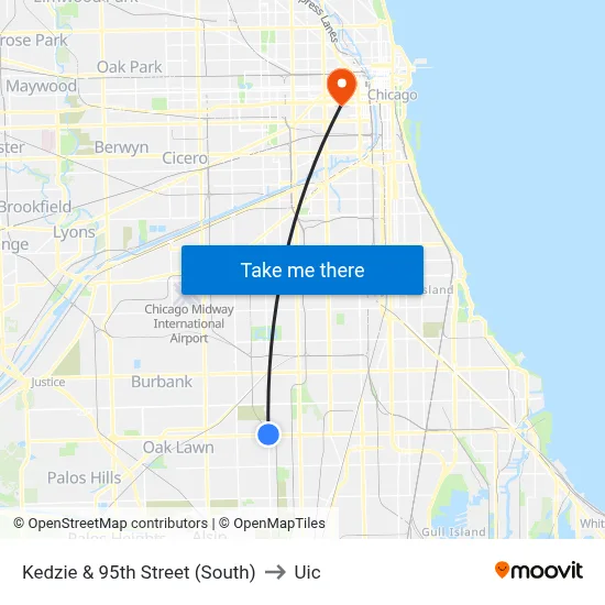 Kedzie & 95th Street (South) to Uic map
