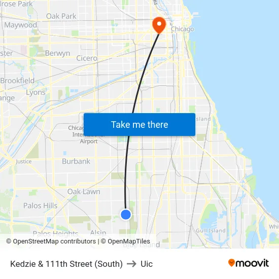 Kedzie & 111th Street (South) to Uic map