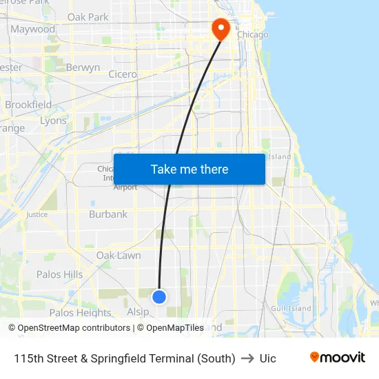 115th Street & Springfield Terminal (South) to Uic map