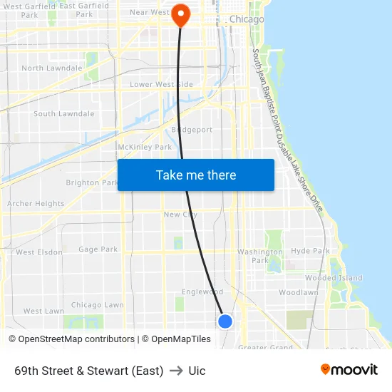 69th Street & Stewart (East) to Uic map
