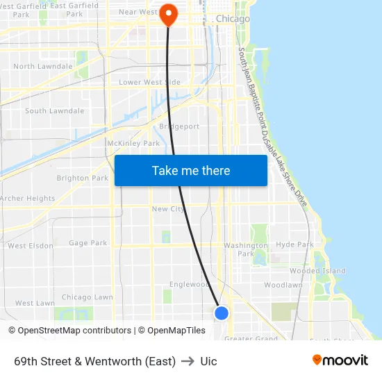 69th Street & Wentworth (East) to Uic map