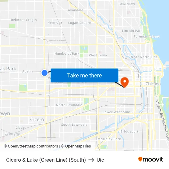 Cicero & Lake (Green Line) (South) to Uic map
