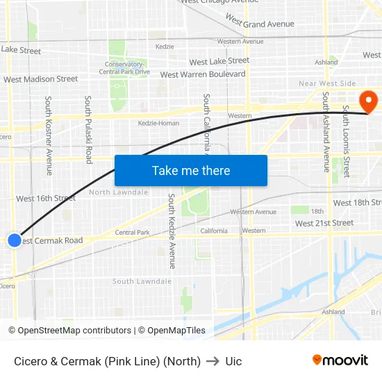 Cicero & Cermak (Pink Line) (North) to Uic map