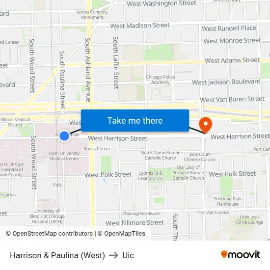 Harrison & Paulina (West) to Uic map