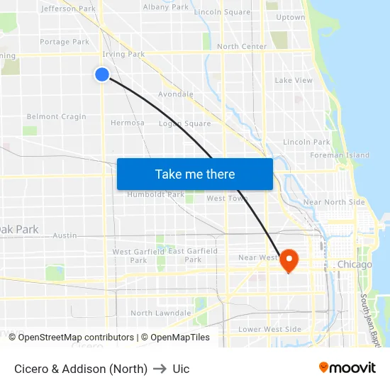 Cicero & Addison (North) to Uic map