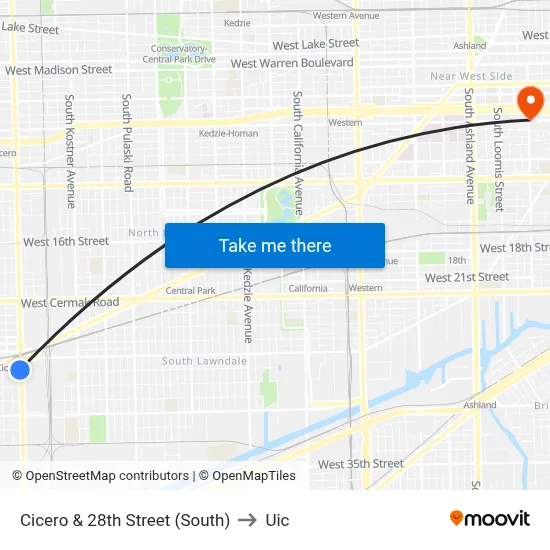 Cicero & 28th Street (South) to Uic map