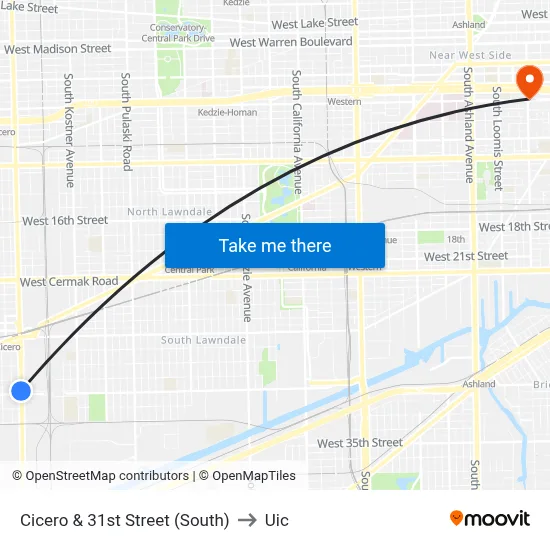 Cicero & 31st Street (South) to Uic map
