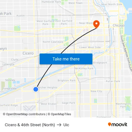 Cicero & 46th Street (North) to Uic map