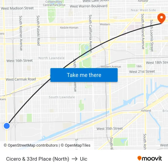 Cicero & 33rd Place (North) to Uic map