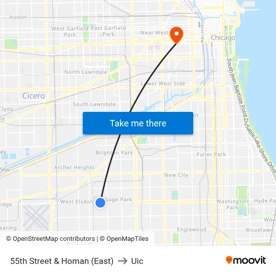 55th Street & Homan (East) to Uic map