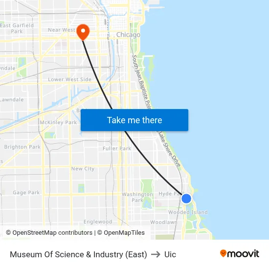 Museum Of Science & Industry (East) to Uic map