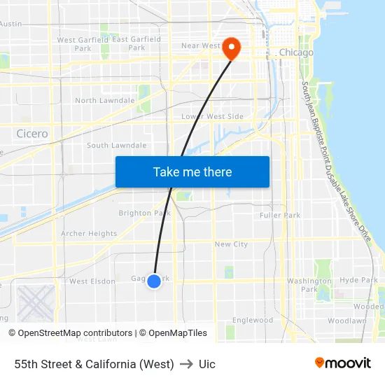 55th Street & California (West) to Uic map