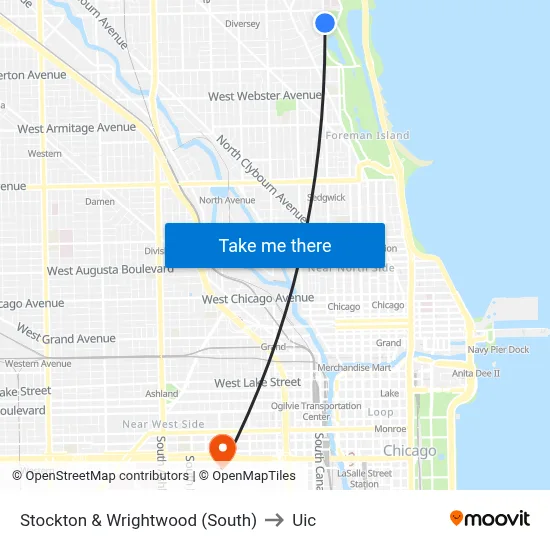 Stockton & Wrightwood (South) to Uic map