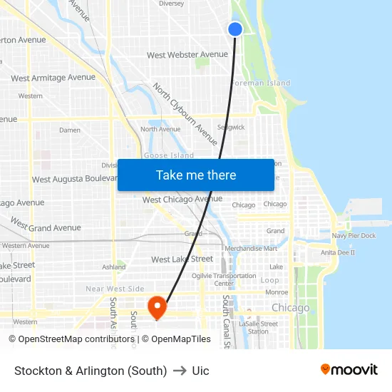 Stockton & Arlington (South) to Uic map