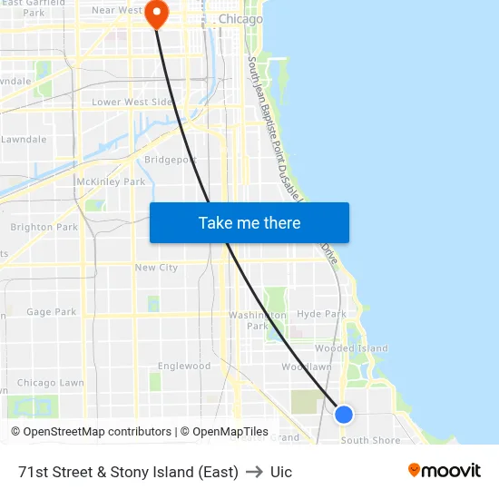 71st Street & Stony Island (East) to Uic map