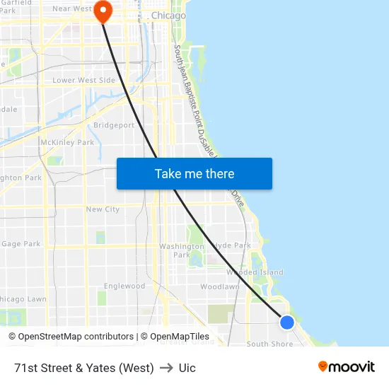 71st Street & Yates (West) to Uic map